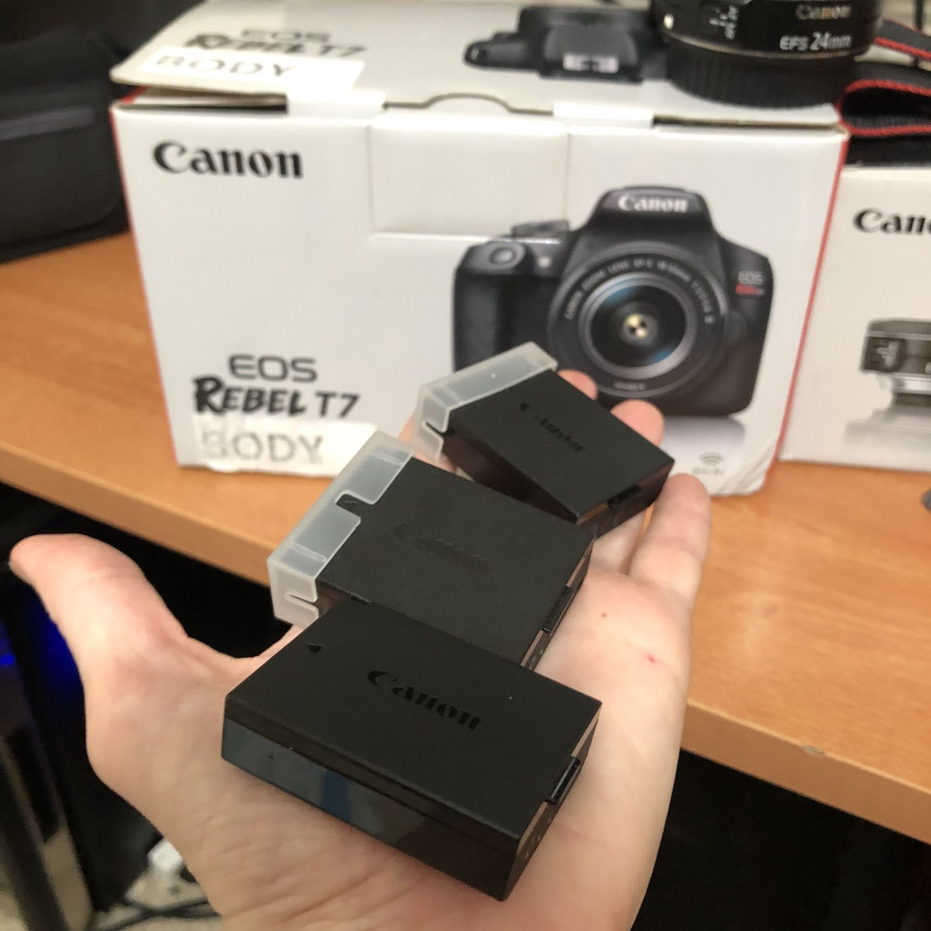 Canon Rebel T7 + 24mm Lens + Charger + 3 Batteries + Strap for Sale in