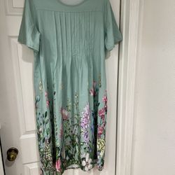 New Sage Green Floral Knee Length Dress