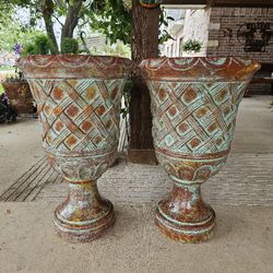 XL Basket Design Turquoise Urns Clay Pots, Planters, Plants. Pottery, Talavera $125 cada una