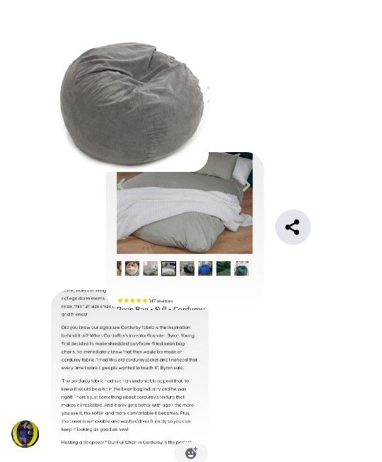 Full Size  Convertible Corduroy Bean Bag Chair/Bed