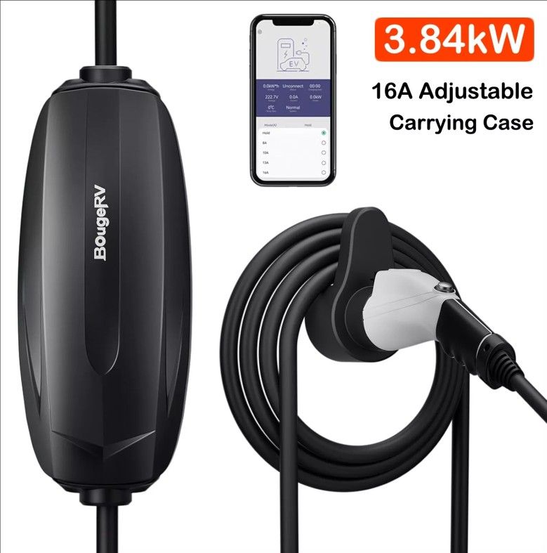 BougeRV 16A Level 2 EV Charger 3.84kW 25ft J1772 NEMA 6-20 Plug Charging Station