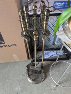 Brass Fireplace Tool Set with Stand