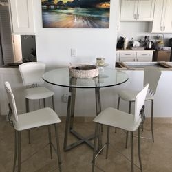 Glass Kitchen Table With 4 Stools ( White Leather )  Paid $$$  Asking $400