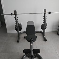 Gold's  Gym Adjustable Workout Beanch With Squat Rack, Leg Extension, Preacher Curl and Weight Storage 