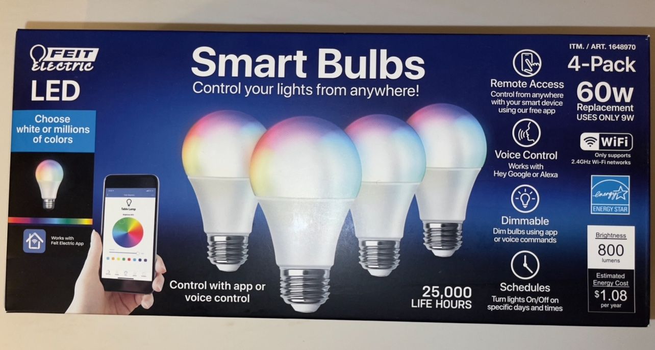 4 Pack Feit Electric Smart WiFi Color Changing Dimmable Bulbs 60W 800 Lumens