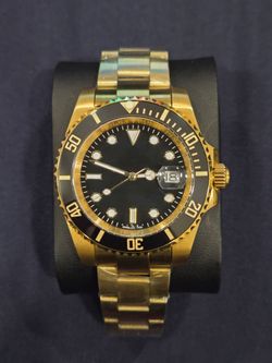 Mens Luxury Gold Color Stainless Steel Watch Black Dial