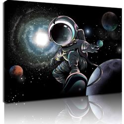 Sosolong Surfer Man Galaxy Space Space Space Canvas Wall Hanging Decor for Boys Room (Surf Astronaut, 16x12 inch)