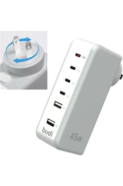 6 Ports Wall Charger Plug Multi Outlet Power Adapter 180° Rotating Plug USB Power Adapter with PD 45W USB-C Charger Block for iPhone15/15Plus/15Pro/15