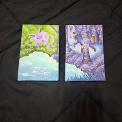 Espeon & Umbreon Matching Mini Paintings