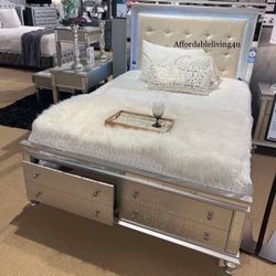Queen Silver Bed Frame W/ Storage Drawers Brand New In Box 