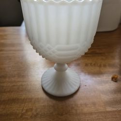Vintage Milk Glass Goblet – Diamond Quilted Pedestal Cup