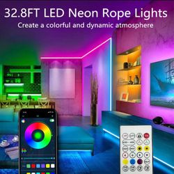 RGB Neon Rope Lights 32.8FT Flexible LED Strip App/Remote Control Music Sync