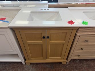 KOHLER Baskin 30 in. Single Sink Light Oak Bath Vanity with Bianco Bella Quartz Top