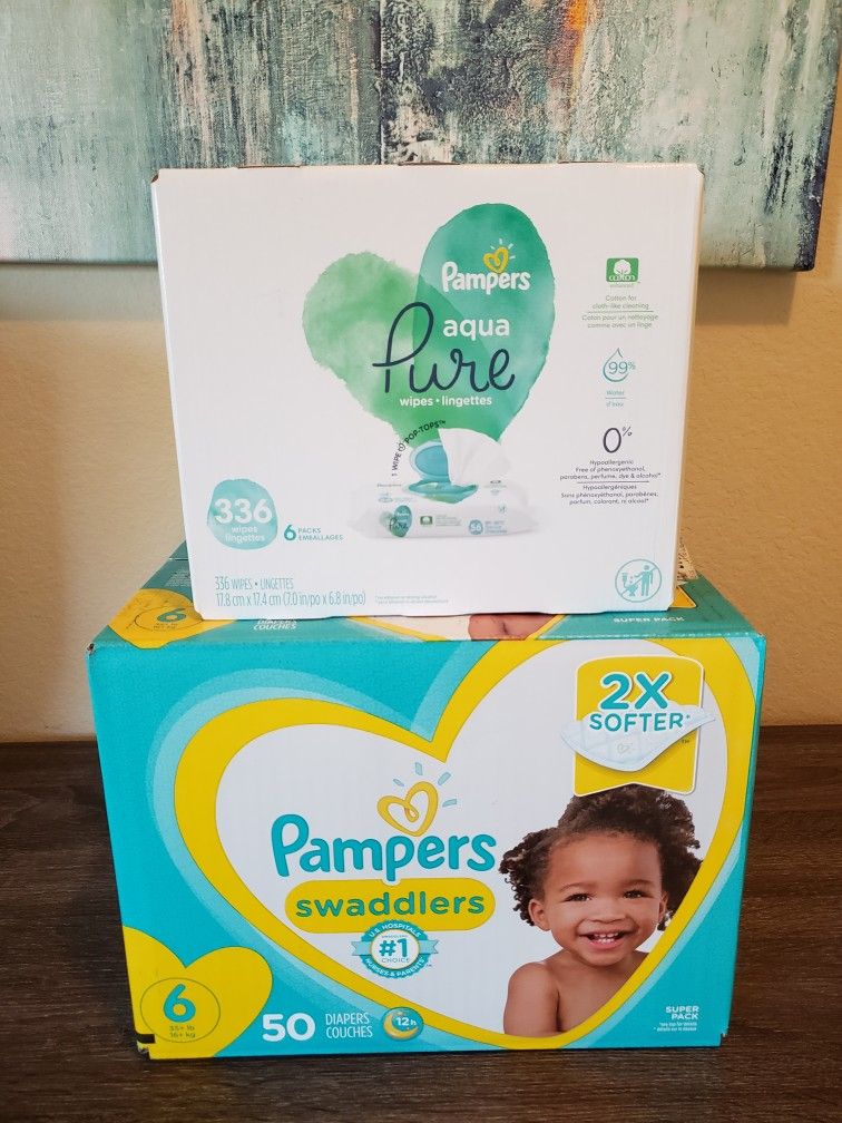 Pampers Swaddlers Diapers Size 6 & Pampers Baby Wipes