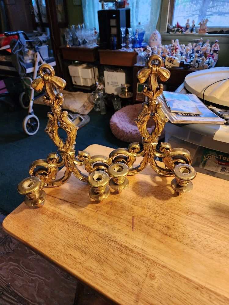 Vintage Set of 2 Home interior Hollywood Regency Gold Ornate Wall Sconce With 2 Arms Set of 2 Pick up only.