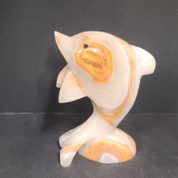 Cute Vintage Onyx Stone Dolphin Figurine 