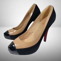 Christian Louboutin Two Tone Leather and Suede Mago Cap Toe Platform Pumps