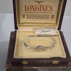 Vintage 14K White Gold Longines Ladies Watch With Diamonds