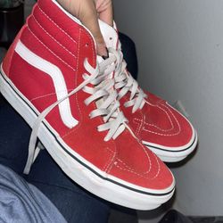 vans red high top shoes 
