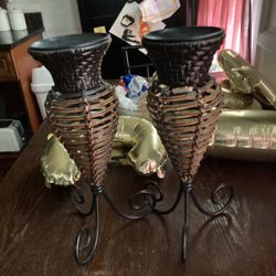 2  Wicker Candle Holders  