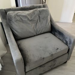 2 Grey Velvet Lounge Chairs (Sold As a Set Or Separately)
