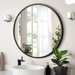 32” Black Round Bathroom Mirror – Modern Metal Frame, HD Reflection, Easy Install 🪞🖤