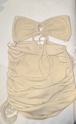 matching beige/tan ruched two-piece set Size small