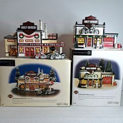 Dept 56 Snow Village Harley-Davidso n Manufacturing Motorcycle Shop Set 4 Retire
