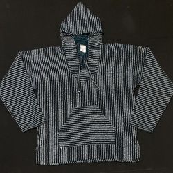 Mexican Unisex Baja Hippie Surfer Poncho Hoodie Sweater Green White Size Large