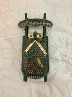 Vintage Metal Christmas Sled Decoration - 23” x 12” - Excellent Condition