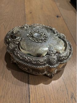 Family heirloom silver & moonstone jewelry box