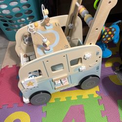 Wooden Baby Activity Walker Push Toy | Montessori Learning Walker w/ Beads & Maze | Toddler Toy