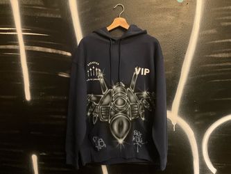 Sheabyrd x Big Skull Custom Airbrush Hoodie - Navy - L