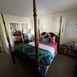 Wooden King-Size Canopy Bed Frame – $30