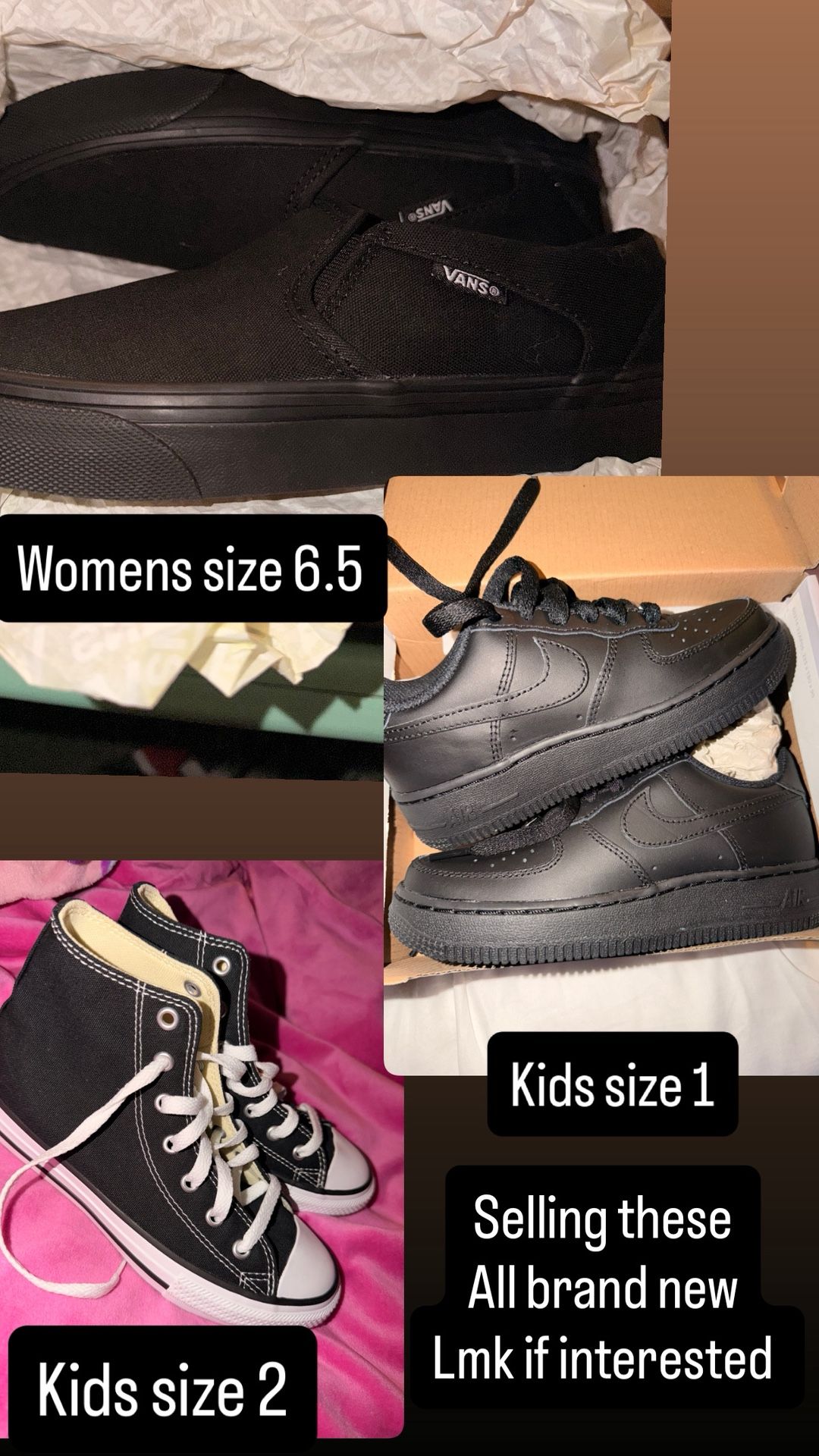 The all black ones on the right for $60 and the other 2 for $30