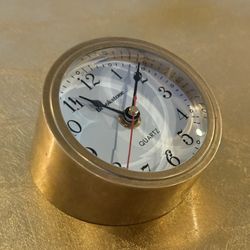 Vintage MCM Brookstone Quartz Brass Cylinder Desk Clock Paper Weight