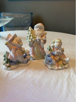 Vintage Pastel Ceramic Christmas Figurine Set