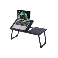 Homy Casa MAMIE 26" Folding Laptop Table Black Frame with Black Walnut Wood Top Adjustable Bed Desk