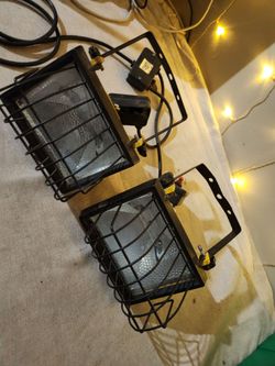 Dual Head Halogen Work Lights - Attached Set (As-Is / Needs Bulbs)