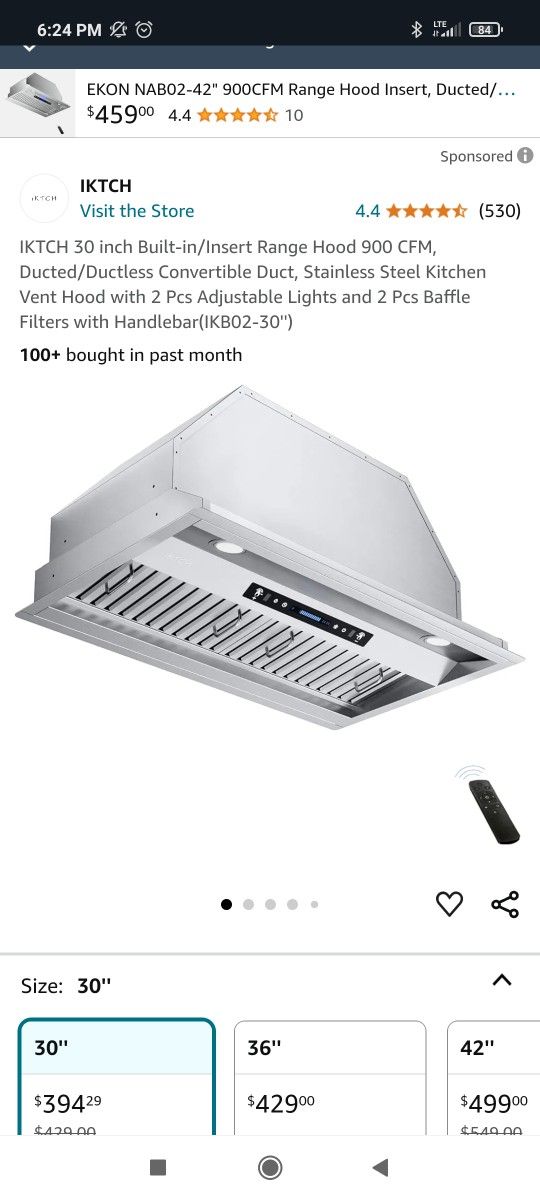 IKTCH 30 inch Built-in/Insert Range Hood