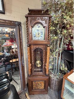 Mid Century Chinese grandfather Clock 78 tall 19 wide 12 deep
