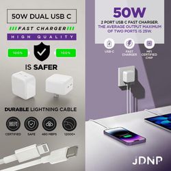 Dual USB - C Charger 50w Compatible With Android And iPhone 