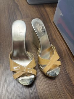 Jimmy Choo Wedge Platform Shoes 38 8 7.5 Beige