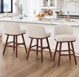 LUE BONA Counter Height Bar Stools Set of 3, Upholstered Barstools with Wooden Legs and Backs, 19.7" W & 27.6" H Counter Stools for Kitchen Counter, F
