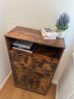 Rustic Wood Storage Cabinet, 2 Drawers + 2 Doors