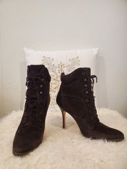 Manolo Blahnik lace up high heel brown suede Diddo Velukid size 8