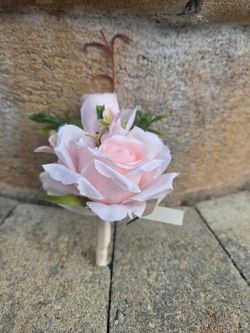 Pink Silk Rose Boutonniere with Greenery