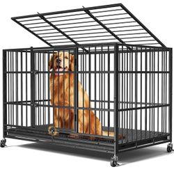 USAN1062161 48" XL Dog Crates for Large Dogs, Upgraded 4 Lockable Wheels, Removable Door 