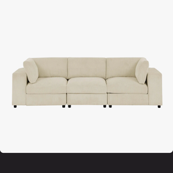 108” 3 person sectional corduroy cream couch