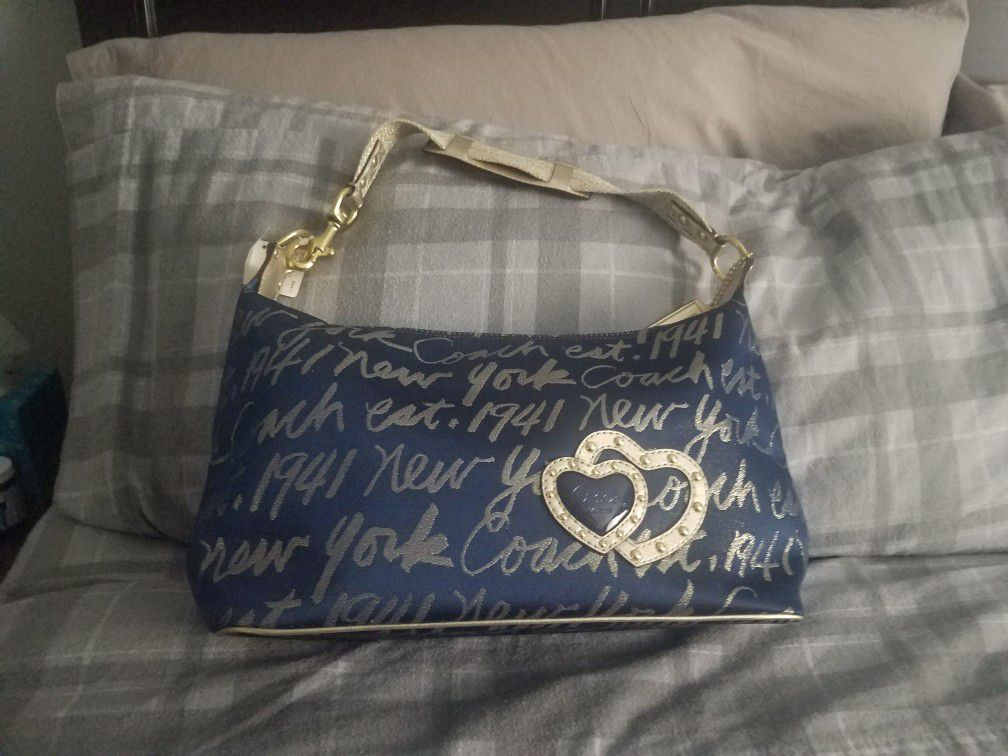 Coach NWT lurex blue new york hobo bag